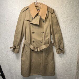 Vintage Clipper Mist Tan All-Weather Trench Coat Collar Belt Mens Size 36 Small